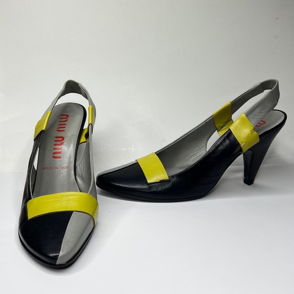 Miu Miu Sz 35 Leather Colorblock Slingback Heels Shoes - Picture 1 of 15